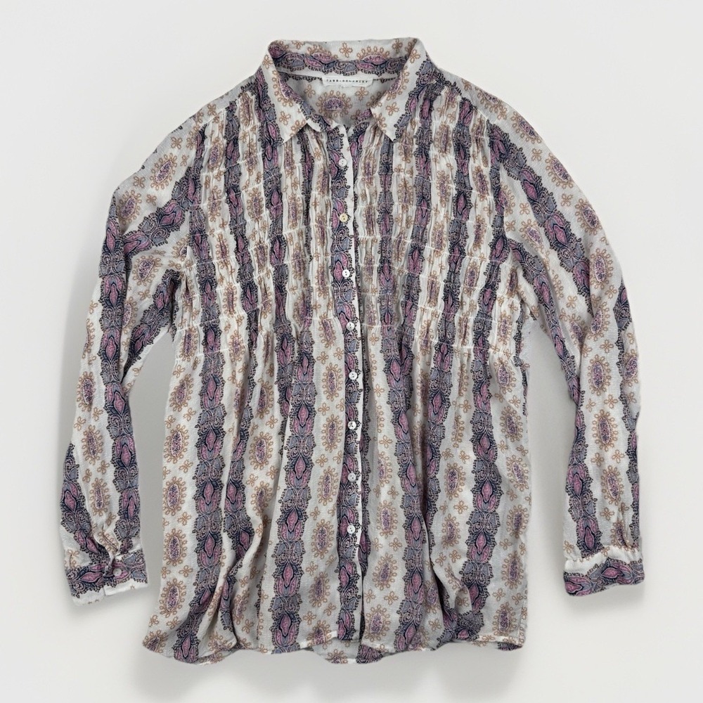 Jane + Delancey Boho Paisley Crinkle Button Front Blouse Top